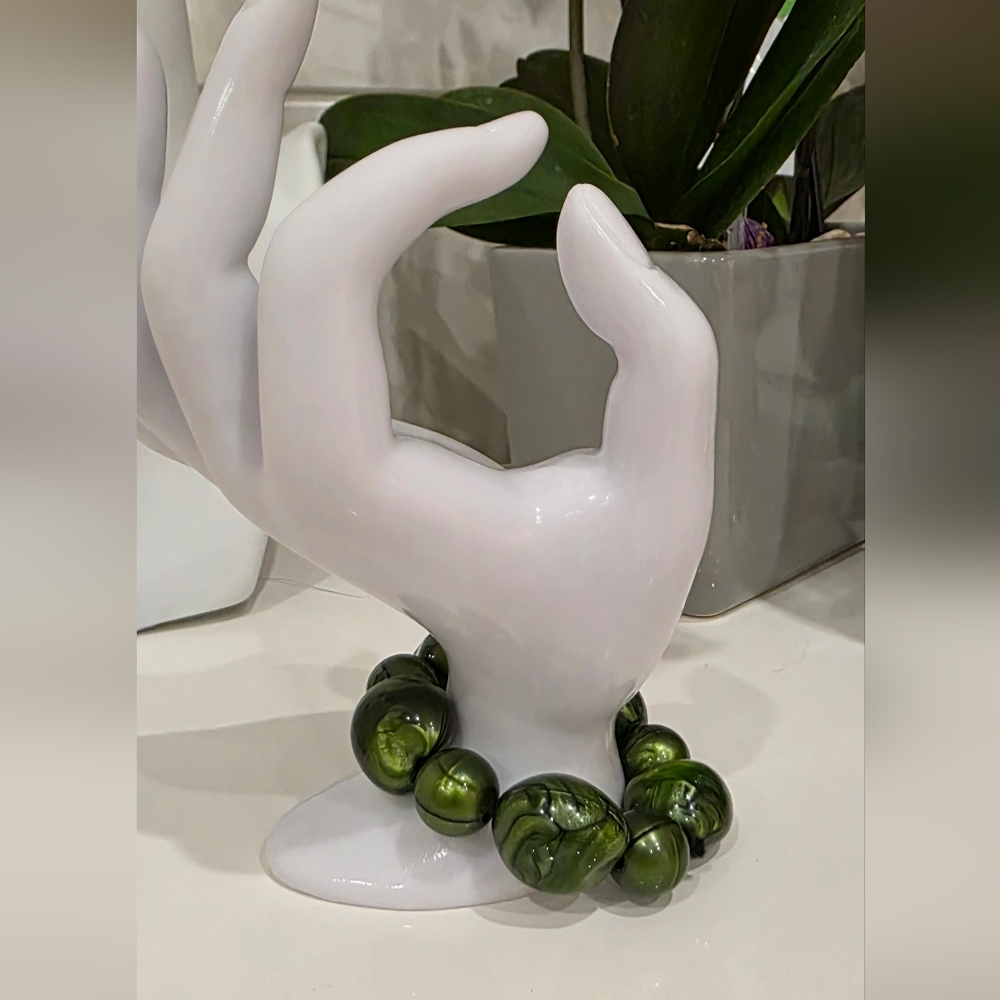Olive Green Minimalist Bracelet with Sculptural Beads
